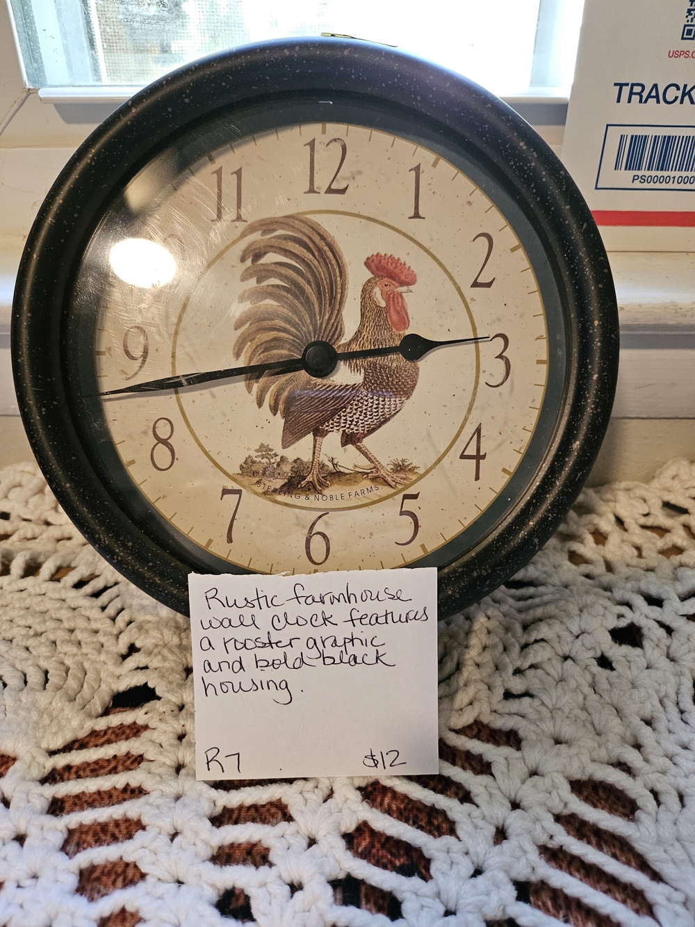 Rustic Black Rooster Wall Clock - Farmhouse Style
